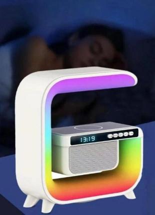Нічний акумуляторний rgb g3 з бездротовою зарядкою 15w і bluetooth колонкою 3w настільна смарт лампа shop2 фото