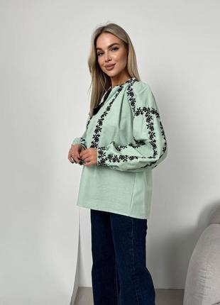Женская качественная пышная вышиванка, вышитая рубашка блуза блузка украинская этно орнамент2 фото