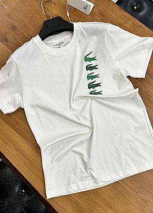 Летняя белая футболка с коротким рукавом lacoste
