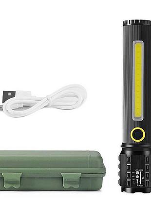 Кишеньковий ліхтарик police td-c82/c72-p50+cob оснащений світлодіодами, функцією зуму, вбудованим акумулятором