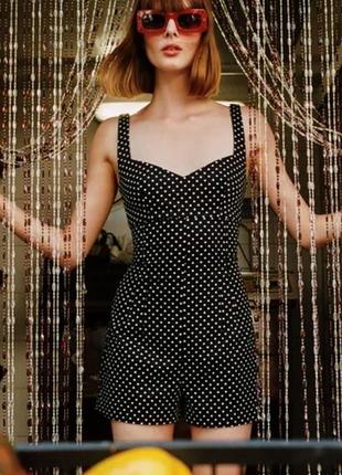Коттоновый комбинезон ромпер в горошек zara