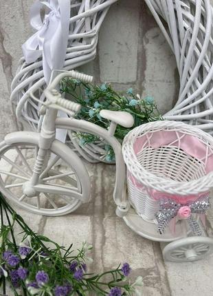 Декоративный, плетенный велосипед-кашпо из пластика h 16 см