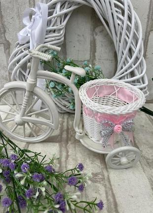 Декоративный, плетенный велосипед-кашпо из пластика h 16 см