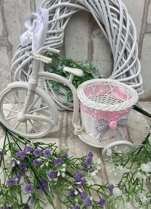Декоративный, плетенный велосипед-кашпо из пластика h 16 см