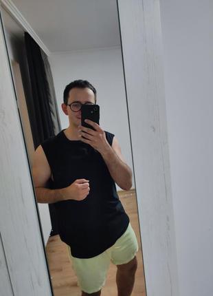 Майка футболка без рукавов спортивная мужская черная прямая h&m man, размер l - xl