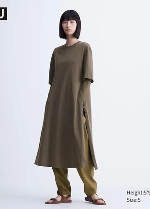 Платье футболка с креповым хлопком uniqlo