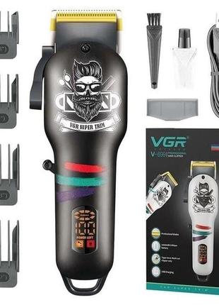 Машинка для стрижки волосся та бороди професійна vgr v-699 b з насадками та led дисплеєм shop