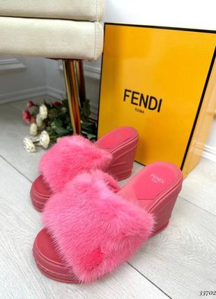 ▪️в стилі fendi 11 см танкетка платформа підошва висока підйом рожеві босоніжки сабо шкіряні натуральна шкіра 36 37 38 39 розмір люкс преміум сегмент