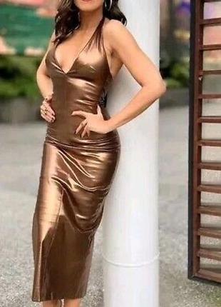 Бронзовое платье, платье с разрезом zara