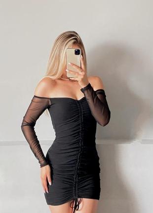 Стильное мини платье с рукавом сеткой на стяжке 💕