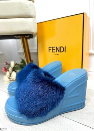 ▪️в стилі fendi 11 см танкетка платформа підошва висока підйом сині синій колір босоніжки сабо шкіряні натуральна шкіра 36 37 38 39 розмір