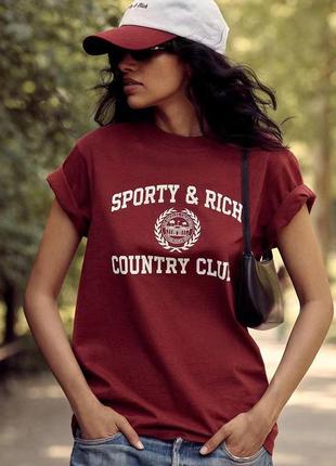 Футболка sporty rich бордовая белая синяя