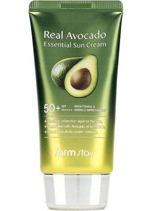 Сонцезахисний крем з авокадом farmstay real avocado essential sun cream spf 50+ pa++++ 70 мл
