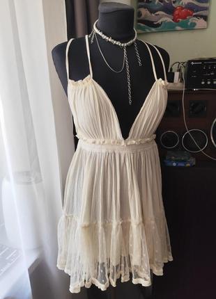 Пляжное платье векрытая спина рюши кружево лимонное