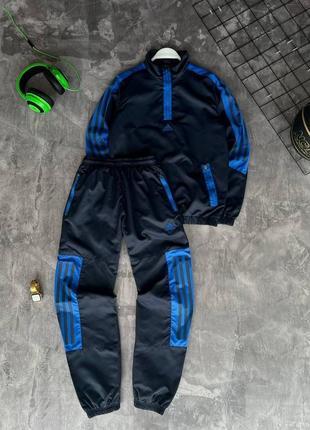 Чоловічий спортивний костюм adidas на весну у чорно-синьому кольорі premium якості, стильний та зручний костюм на кожен день1 фото