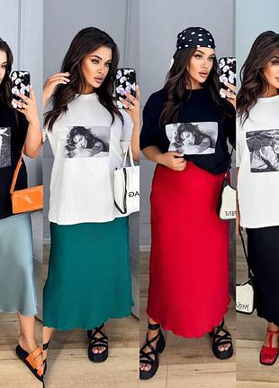 Летняя юбка длиной миди из королевского атласа размеры батал