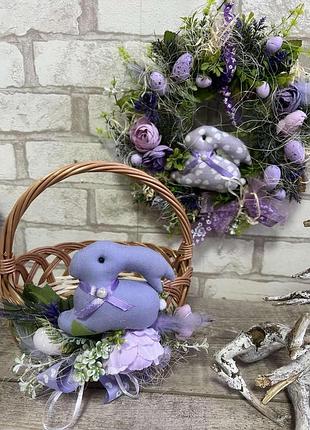 Великодній кошик з кроликом дитячий, н з ручкою 20 см, пасхальний декор.