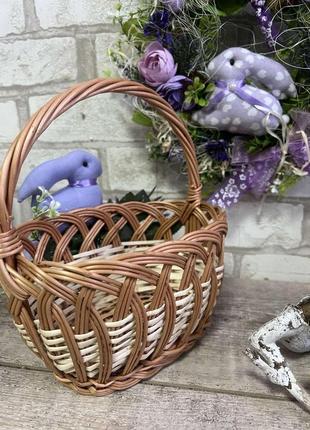 Великодній кошик з кроликом дитячий, н з ручкою 20 см, пасхальний декор.