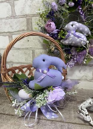 Великодній кошик з кроликом дитячий, н з ручкою 20 см, пасхальний декор.