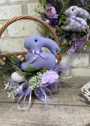 Великодній кошик з кроликом дитячий, н з ручкою 20 см, пасхальний декор.