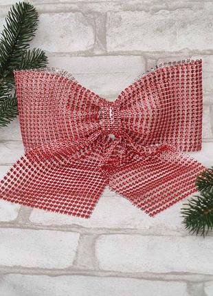 Бант великий на верхівку ялинки, червоний або золотий 28х22 см