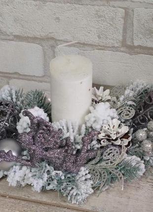 Новогодний подсвечник со свечой, рождественская композиция на стол, 35 -40 см