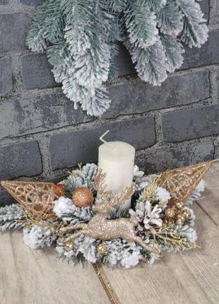Новогодний подсвечник со свечой, рождественская композиция на стол, 35 -40 см