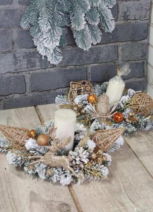 Новогодний подсвечник со свечой, рождественская композиция на стол, 35 -40 см