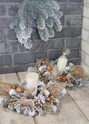 Новогодний подсвечник со свечой, рождественская композиция на стол, 35 -40 см