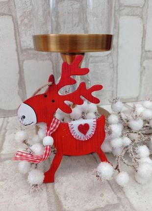 Олень- іграшка-підвіска з дерева на ялинку, 11х9 см