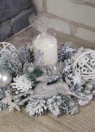 Новогодний подсвечник со свечой, рождественская композиция на стол, 35 -40 см