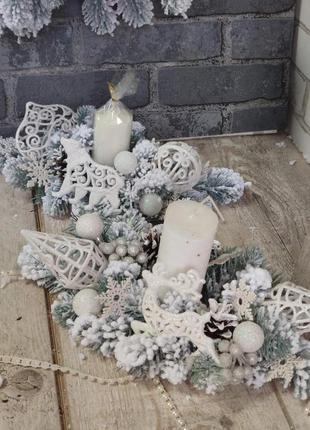 Новогодний подсвечник со свечой, рождественская композиция на стол, 35 -40 см