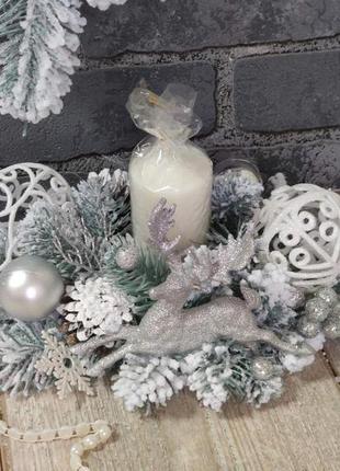 Новогодний подсвечник со свечой, рождественская композиция на стол, 35 -40 см