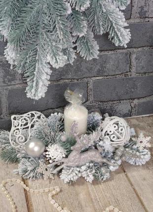 Новогодний подсвечник со свечой, рождественская композиция на стол, 35 -40 см