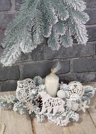 Новогодний подсвечник со свечой, рождественская композиция на стол, 35 -40 см