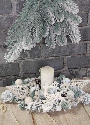 Новогодний подсвечник со свечой, рождественская композиция на стол, 35 -40 см