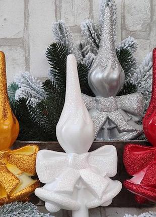 Верхушка на елку "бантик" объемная, пластиковая h 27 см