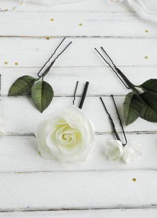 Шпильки для волосся з молочними квітами / весільні шпильки8 фото