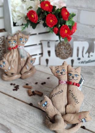 Коти "щаслива родина", коти кава, какао, кориця, 17*18 см2 фото