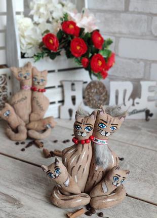 Коти "щаслива родина", коти кава, какао, кориця, 17*18 см3 фото