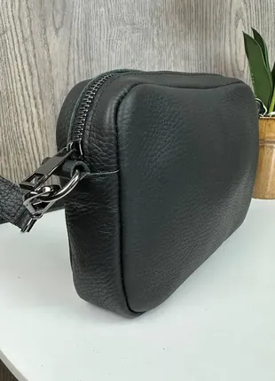 Кожаная женская мини сумочка клатч, маленькая сумка на молнии натуральная кожа черная3 фото