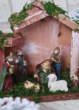 Рождественский вертеп из дерева и керамики, рождественская шопка, 12,5*15*7 см