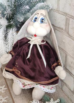 Шитый кролик из ткани, символ года 2023 кролик, авторская ручная работа кролик,...