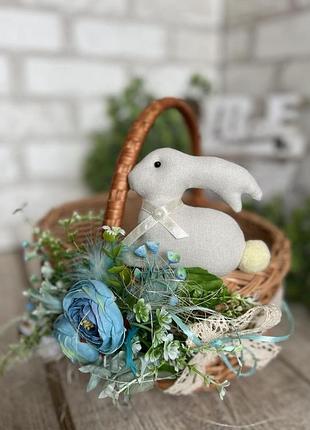 Великодній кошик з кроликом дитячий, н 23-24 см, верх 24 на 21 см, пасхальний декор.