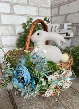 Великодній кошик з кроликом дитячий, н 23-24 см, верх 24 на 21 см, пасхальний декор.