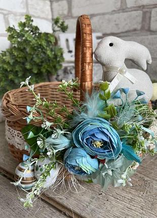 Великодній кошик з кроликом дитячий, н 23-24 см, верх 24 на 21 см, пасхальний декор.