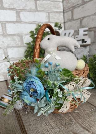 Великодній кошик з кроликом дитячий, н 23-24 см, верх 24 на 21 см, пасхальний декор.
