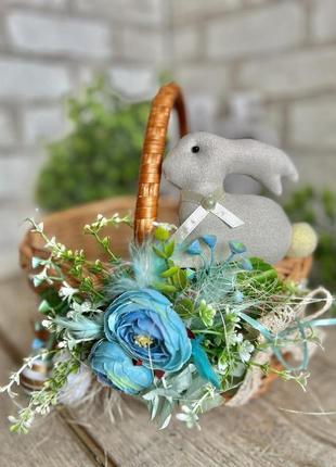 Великодній кошик з кроликом дитячий, н 23-24 см, верх 24 на 21 см, пасхальний декор.