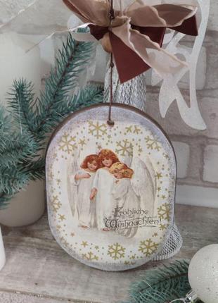 Підвіска на ялинку "вертеп", дерев'яна іграшка двостороння 19х13 см 195 грн