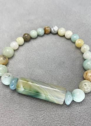 Браслет агат аквамарин амазоніт